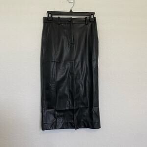 J.Crew Faux-Leather Pencil Skirt‎ Knee Length Black slit 00